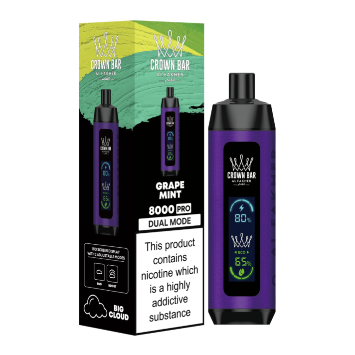 New Al Fakher Crown Bar Pro 8000 Puffs Grape Mint in Dubai _ Al fakher vape price in dubai sharjah _ al fakher disposable vape _ al fakher mint