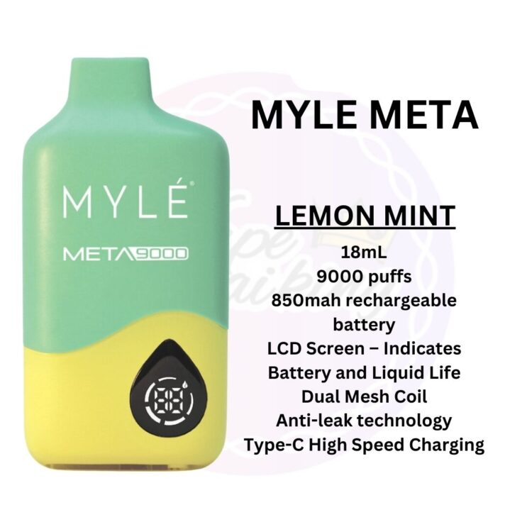 New Myle Meta 9000 Puffs Lemon Mint Disposable Vape in Dubai